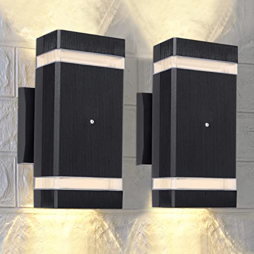 Dusk to Dawn Outdoor Lighting Black Sensor Wall Sconces Set of Two Square Up and Down Wall Light Lamps Waterproof Outdoor Wall Lights Exterior for Porch Patio Garage (2 Pack)