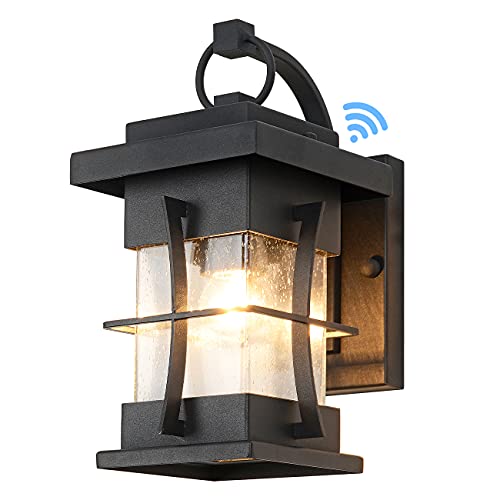 EERU Dusk to Dawn Outdoor Wall Lighting Fixture Black Porch Lights Wall Mount Exterior Lantern IP65 Waterproof with Seeded Glass Outside Light for House Patio Balcony Front Door