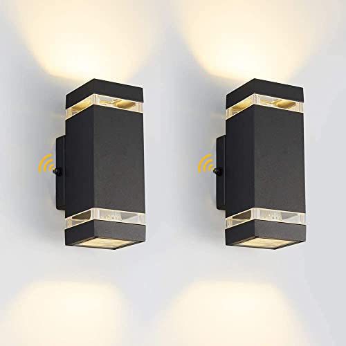 LPINYE Dusk to Dawn Sensor Outdoor Wall Sconce Lighting  Outside Lights for House Exterior Light fixtures Wall Mount14W 3000K with ETL Certified (Small Rectangle Sensor(2 Pack))