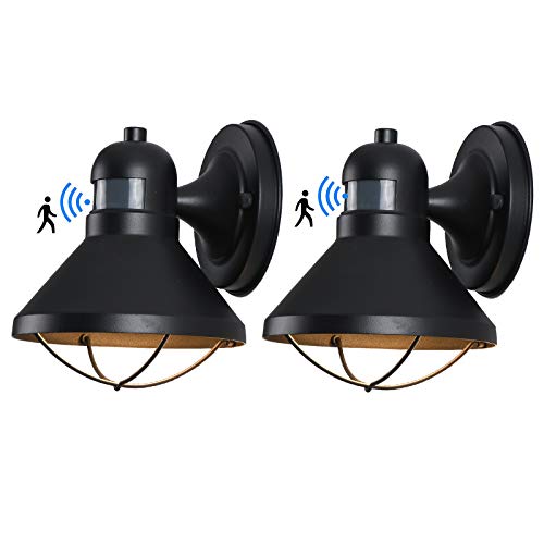 Motion Sensor LED Outdoor Wall Sconce Lighting Dusk to Dawn Photocell Exterior Porch Light Fixtures Black Outside Wall Lantern Farmhouse Wall Mount Lamp for Entryway Doorway Garage 2 Pack