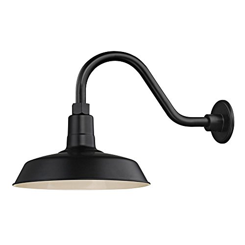 Recesso Lighting Black Farmhouse Style Industrial Gooseneck Outdoor Barn Light with 12 Inch Shade for Wet and Damp Locations