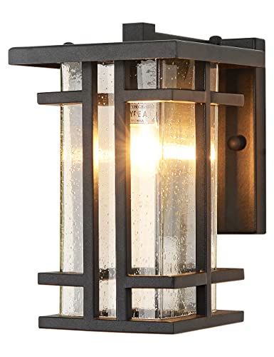 Retro Outdoor Wall Light Small Outside Wall Lamp with Clear Seeded Glass Shade 10H Exterior Light Fixtures Wall Mount IP65 Waterproof Outdoor Porch House Lighting Exterior Wall Lantern E26Black