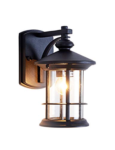 Rustic Small Outdoor Wall Light Fixtures for Exterior Waterproof RustProof House Deck Patio Porch Lighting Matte Black Aluminum Housing with Seed Glass Shade Black 1024 Height