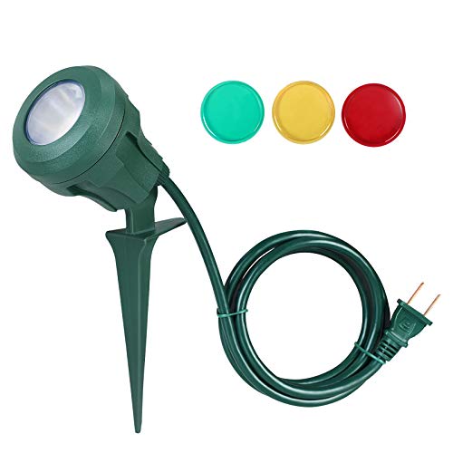 DEWENWILS Outdoor Spotlight Plug in 400lm LED Waterproof Landscape Flag Stake Light with 3 Lenses (Red Yellow Green) for TreeYard Garden Decor5 FT Extension CordUL Listed