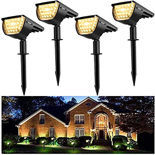 JIOR Solar Landscape SpotLights Outdoor 32 LED IP65 Waterproof Solar Powered Wall Lights 2in1 Adjustable Wireless Lights for Garden Yard Driveway Walkway Pool Patio 4 Pack (Warm White)