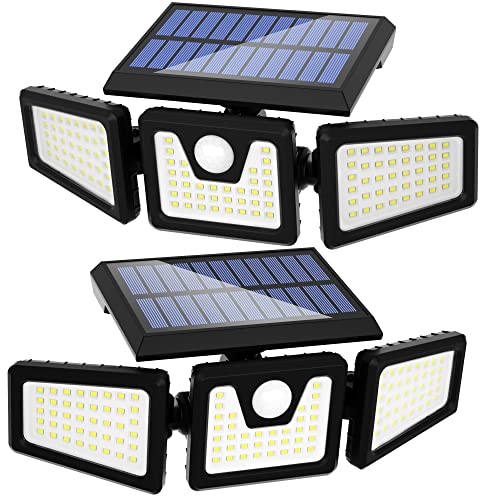 Otdair Solar Security Lights 3 Head Motion Sensor Lights Adjustable 118LED Flood Lights Outdoor Spotlights 360° Rotatable IP65 Waterproof for Porch Garden Patio Yard Garage Pathway 2 Pack