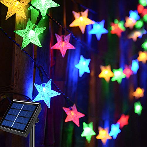Abkshine 50ft 120LED Solar String Fairy Lights OutdoorWaterproof Star Twinkle Decorative Lights for GardenPatio PostDeckCanopyGazeboPorchPergolaBalconyBackyard FenceParty DecorMulticolored