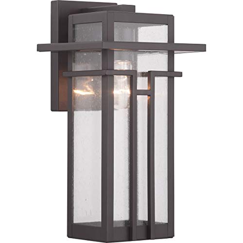 Boxwood Collection 1Light Clear Seeded Glass Craftsman Outdoor Medium Wall Lantern Light Antique Bronze