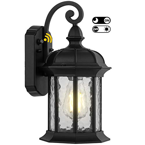 Dusk to Dawn Outdoor Wall Lighting Outdoor Wall Lantern with Water Ripple Glass Waterproof Wall Sconce for Porch Front Door Patio or Garage