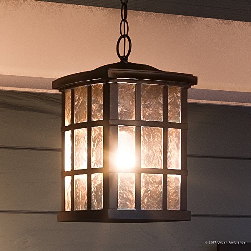 Luxury Craftsman Outdoor Pendant Light Medium Size 15H x 95W with Tudor Style Elements HighlyDetailed Design Oil Rubbed Parisian Bronze Finish and Water Glass UQL1251 by Urban Ambiance