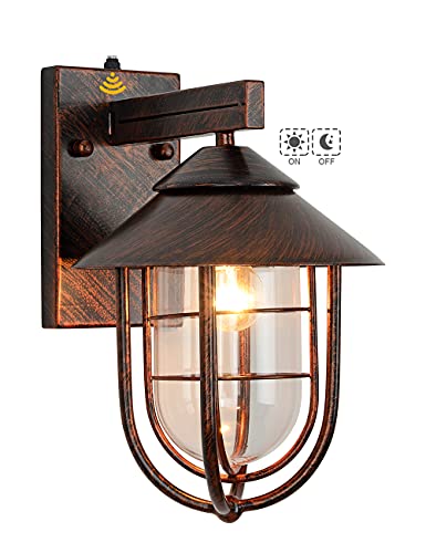 VOCLDFA Dusk to Dawn Sensor Outdoor Wall Lantern Nautical Style Outdoor Lighting fixtures Wall Mount Waterproof Outdoor Wall Sconce Retro Oil Rubbed Bronze Finish Outside Wall Lamp for Porch Yard