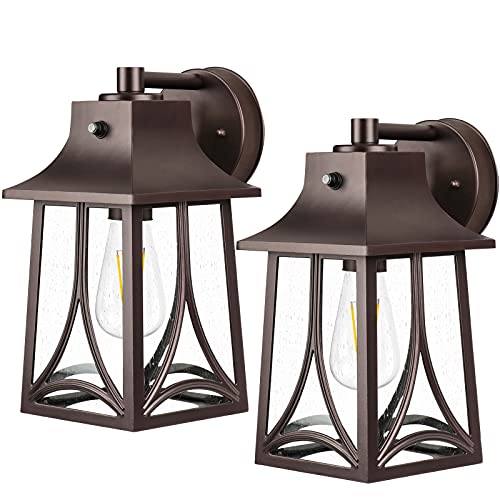 2 Pack Dusk to Dawn Outdoor Lights Wall Mount Oil Rubbed Bronze Aluminum Porch Light with Photocell Sensor Exterior Wall Sconce Lighting Outside Wall Lantern with LED Bulb for Garage Doorway