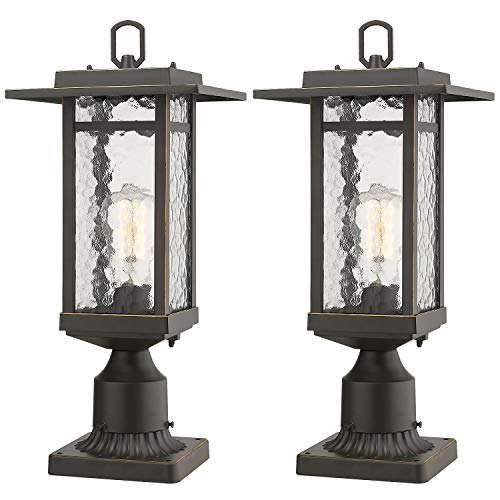Beionxii Outdoor Post Lantern Set of 2 Exterior Post Lighting Fixture with 3Inch Pier Mount Base Oil Rubbed Bronze Finish with Water Ripple Glass (82W x 185H)  A268P2PK