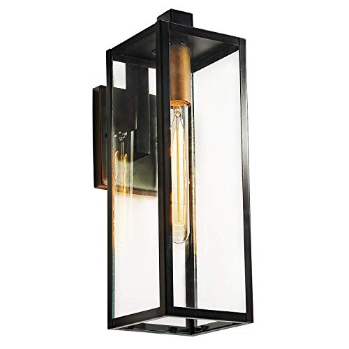MOTINI 1Light Outdoor Wall Lantern Oil Rubbed Bronze Waterproof Cuboid Classic Wall Sconces with Clear Glass Shade Exterior Wall Lighting for Entryway Porch Patio Doorway ETL Listed 1725 Height