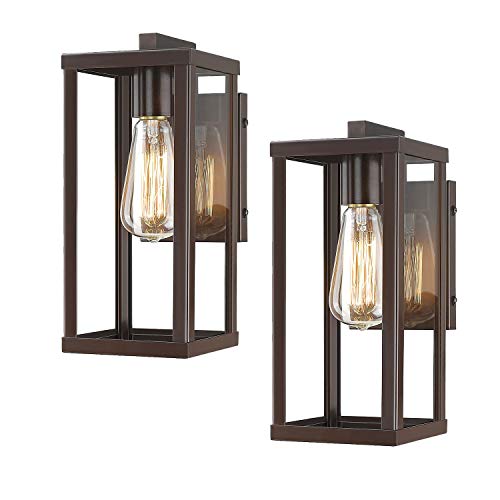 Odeums Outdoor Wall Lantern Exterior Wall Mount Lights Outdoor Wall Sconces Wall Lighting Fixture in Oil Rubbed Finish with Clear Glass (Oil Rubbed BronzeWall Light 2 Pack)