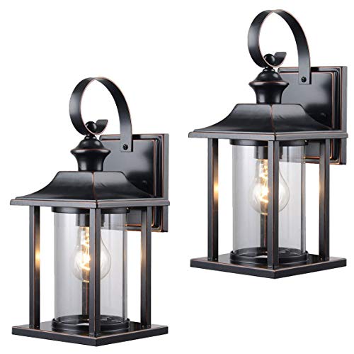 Twin Pack  Designers Impressions 73479 Oil Rubbed Bronze Outdoor PatioPorch Wall Mount Exterior Lighting Lantern Fixtures with Clear Glass