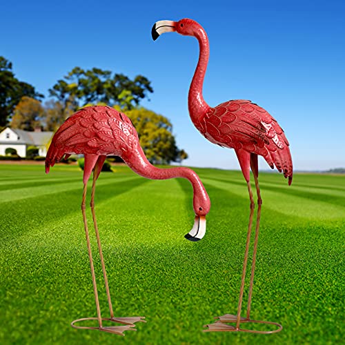 Chisheen Flamingo Yard Decorations Metal Garden Statues Pink Lawn Ornaments Outdoor Flamingo Sculptures Bird Garden Art for Yard Decor Party Decorations