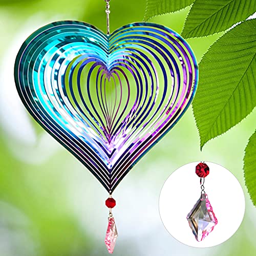 Dinoneyi Wind Spinner Outdoor Metal Decorations，3D Wind Spinner Sculptures Kinetic Hanging Yard Garden House Art Decor Gifts Sculptures Gradient Effect Heart Pattern Spinners