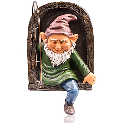 Heevir Elf Out The Door Tree Hugger  12 Inch Outdoor Garden Ornament Gnome Statue Garden Peeker Yard Art Fairy Tree Sculpture Garden Decoration