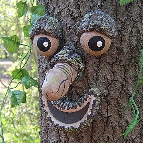 Honadar Funny Tree Faces Decor Outdoor Outdoor Garden Features Sculpture Whimsical Tree Sculpture Yard Art Garden Clearance Decorations Creative Props (A)