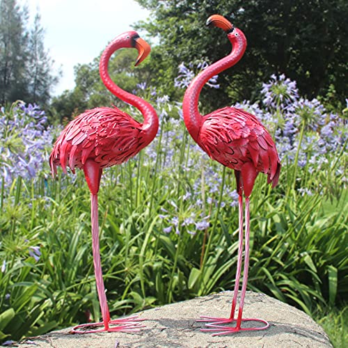 Houssy 3840 Inch Flamingos Garden Statues Decor Birds Indoor Outdoor Sculptures  Statues Metal Yard Art for Home Patio Lawn Pond Flowerbed Backyard Set of 2