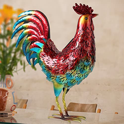Kircust Solar Metal Rooster Animal Lights Garden Sculptures Art Decor Outdoor LED Light Color Chicken Statue for Farm Patio Lawn Back Yard Home Decorations1398 WX59 DX1674 H