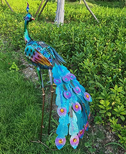 NIBLY 36 inch Metal Peacock Decor Garden Statues and Sculptures with Solar Lights  Garden Art Sculptures Standing Indoor Outdoor for Backyard Porch Patio Lawn Decorations