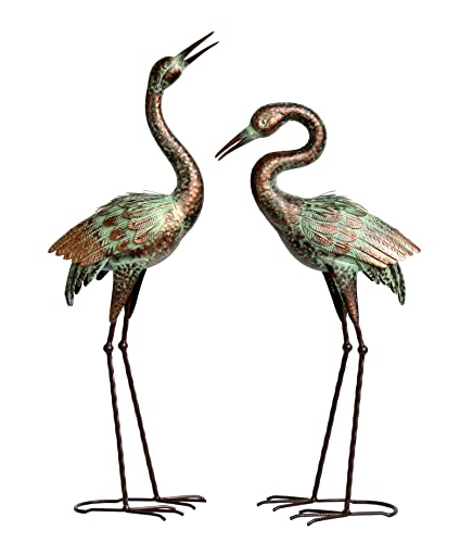 Shorayn Garden Crane Statues Blue Heron Sculptures for Outdoor Cranes Decor Metal Bird Patina Garden Art Lawn Ornaments for Yard Patio Porch Outside Decorations