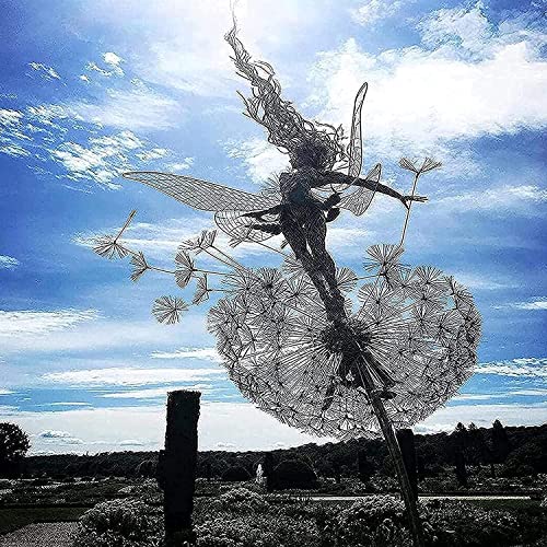 Tiyazxw Fairies Dandelions Garden Art Sculpture Dance Yard Decorations Stainless Steel Garden Fairy Ornaments Garden Dandelion for Outdoor Decoration Metal