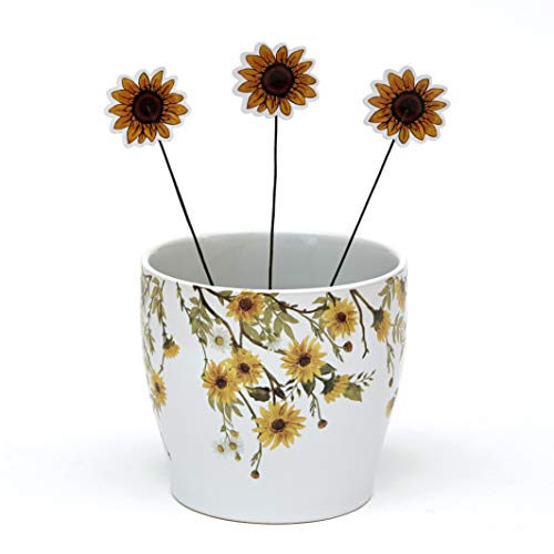 Ceramic Planter with Decorative Picks  Cute Garden Accent  Sunflower