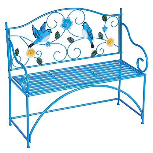 Collections Etc Blue Bird Metal Scrolling Garden Bench  Perfect Decorative Accent for Yard Porch and Garden