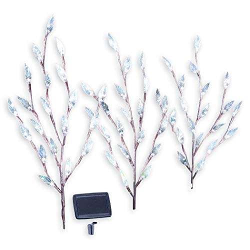 Collections Etc Bright Leaf Branch Solar Garden Lights with Adjustable Branches  Set of 3 Outdoor Decorative Accents White 60