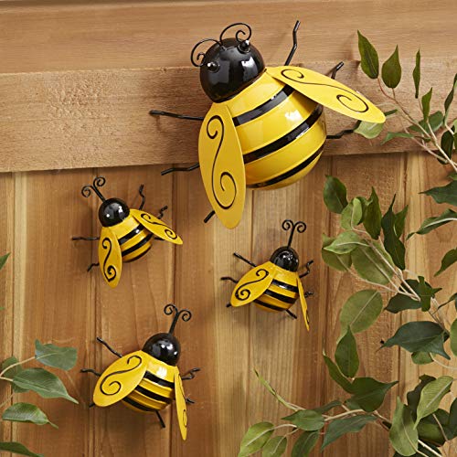 G Ganen Decorative Metal Bumble Bee Garden Accents  Lawn Ornaments  Set of 4