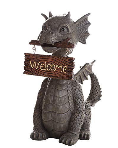 Pacific Giftware Garden Dragon Welcome Dragon Garden Display Decorative Accent Sculpture Stone Finish 10 Inch Tall