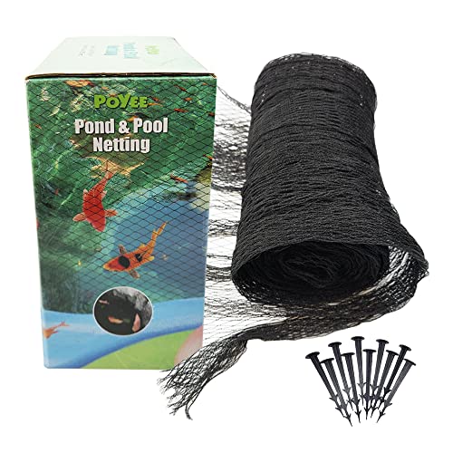 POYEE Pond Netting for Leaves  10x10 Ft Pool Leaf Cover Net with Small Fine Mesh  Protecting Koi Fish from Birds Cats  Stakes Included