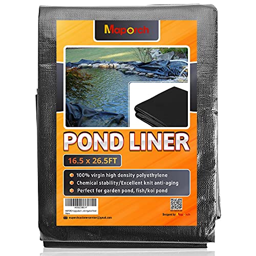 MAPORCH Upgraded 165 x 265FT Reinforced Polyethylene Fish Pond Liner with 24 Mils Thickness Black Pond Skins Liner for Fish Koi Pond Garden Pool and Irrigation Pond