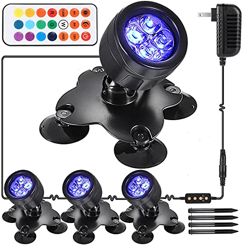 Urophylla Pond Lights IP68 Waterproof LED Underwater Submersible Fountain Lights 33FT Landscape Lights OutdoorBest For Ponds Pool Aquascape Koi Lighting 360° Adjustable with Ground Stake 12V(4pcs)