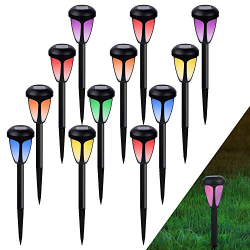 MAGGIFT 12 Pack Solar Pathway Lights Outdoor RGB Color Changing Garden Lights Auto Change Multicolor IP44 Waterproof Solar Powered Landscape Lights for Lawn Patio Yard Walkway Deck Driveway