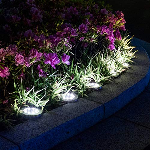Pamapic Solar Ground Lights 8 Pack 8 LED Solar Powered Disk Lights Outdoor Waterproof Garden Landscape Lighting for Yard Deck Lawn Patio Pathway Walkway (White)