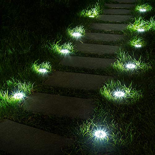 SOLPEX 12 Pack Solar Ground Lights 8 LED Solar Powered Disk Lights Outdoor Waterproof Garden Landscape Lighting for Yard Deck Lawn Patio Pathway Walkway (White)