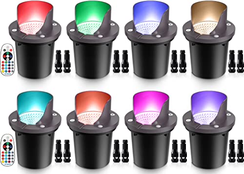 SUNVIE RGB Low Voltage Landscape Lights Color Changing 12W Outdoor InGround Lights with Connectors Waterproof LED Well Lights 1224V Landscape Lighting for Pathway Garden Yard Fence Deck 8 Pack