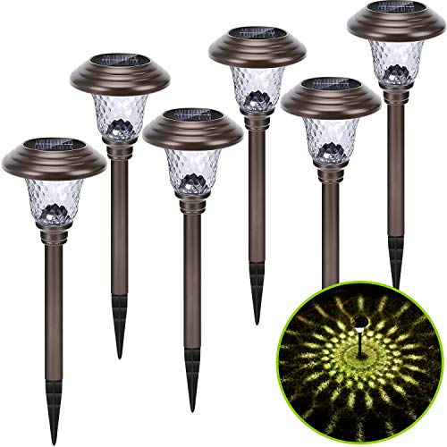 Solar Pathway Lights Outdoor 6 Pack Metal Glass Solar Garden Lights LED Decorative Solar Walkway Lights Landscape Lighting for Driveway Patio Lawn Yard