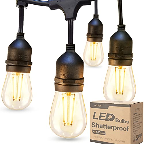 addlon LED Outdoor String Lights 48FT with 2W Dimmable Edison Vintage Shatterproof Bulbs and Commercial Grade Weatherproof Strand  UL Listed HeavyDuty Decorative Cafe Patio Market Light