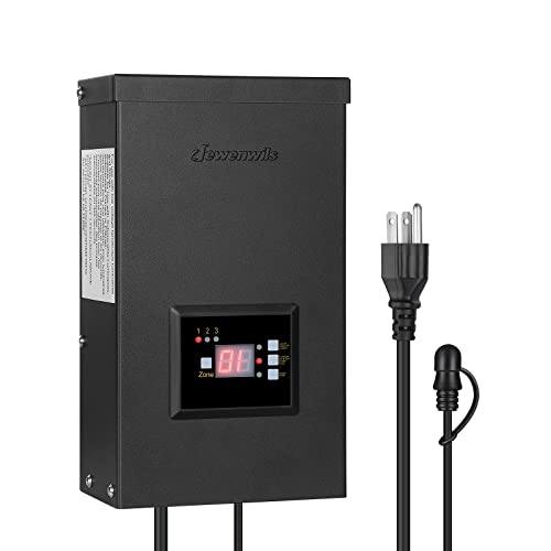 DEWENWILS 300W Outdoor Low Voltage Transformer with Timer and Photocell Sensor 120V AC to 12V14V AC 3 Individually Controlled Outputs Weatherproof for Landscaping Light Spotlight ETL Listed