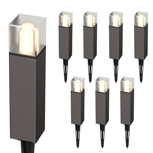 GOODSMANN Low Voltage Landscape Lights Landscape Lighting 8PK 2W LED 100 Lumen Outdoor Path Lights Warm White 12V AC with Metal Stake Cable Connector 91262150308A