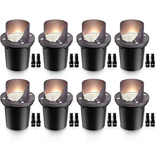 SUNVIE 12W Low Voltage Landscape Lights Waterproof Outdoor InGround Lights Shielded LED Well Lights 12V24V Warm White Landscape Lighting for Pathway Garden Fence Deck 8 Pack with Wire Connectors