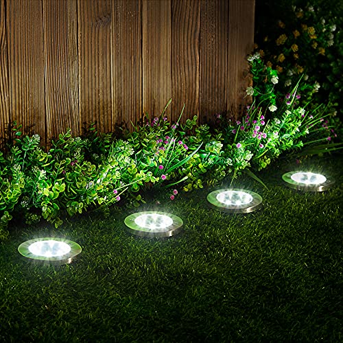 Solpex 12 Pack Solar Ground Lights Outdoor Waterproof 8 LED Solar Powered Disk Lights Outdoor Garden Landscape Lighting for Yard Deck Lawn Patio Pathway Walkway (White)