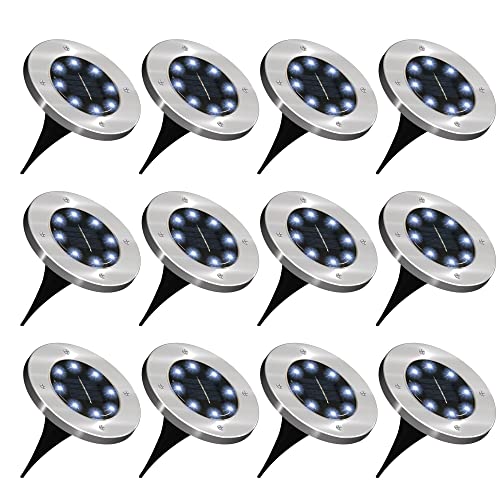 Sunco Lighting 12 Pack Solar Lights Outdoor Garden LED Waterproof Landscape Pathway Lights Dusk to Dawn 7000K Diamond White Yard Patio Ground Lights Cross Spike Stake for Easy In Ground Install