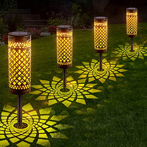 6 Pack Solar Pathway Lights Outdoor KOOPER Solar Lights Bright Metal Retro Solar Garden Lights Decorative Waterproof Solar Powered Led Landscape Lighting for Path Lawn Patio Yard Walkway