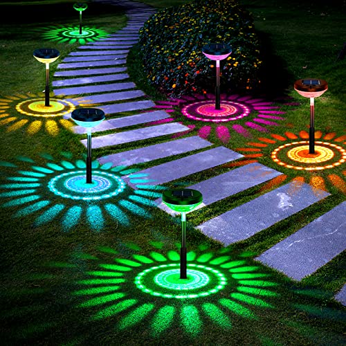 Bright Solar Pathway Lights 6 PackColor ChangingWarm White LED Solar Lights OutdoorIP67 Waterproof Solar Path LightsSolar Powered Garden Lights for Walkway Yard Backyard Lawn Landscape Decorative